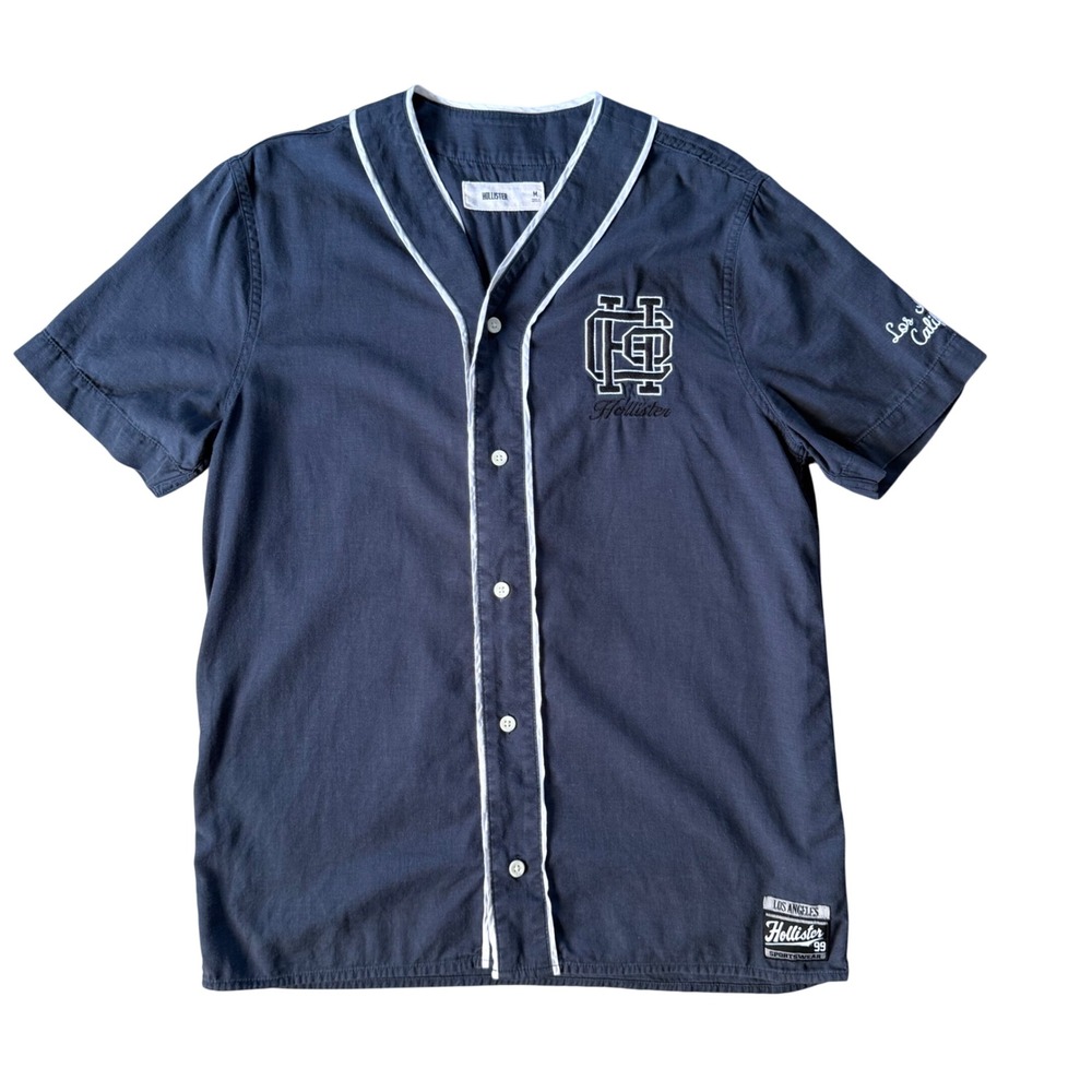 Hollister Logo Baseball Style Jersey Shirt Medium Blue Los‎ Angeles California